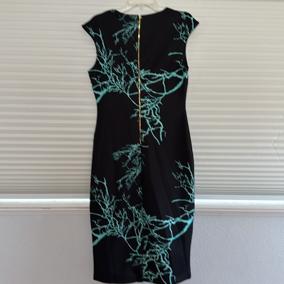 New York & Company Black and Blue Branch Print Midi Dress - Picture 3 of 5